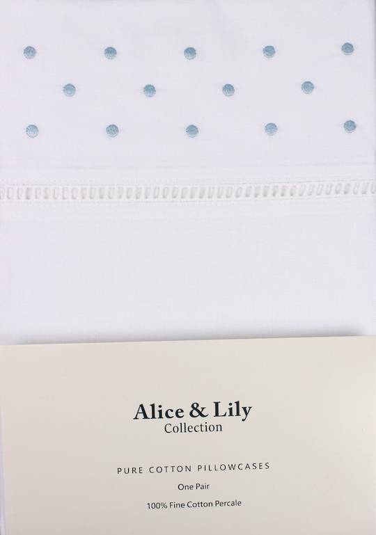 Alice & Lily pure cotton pillowcases one pair BLUE DOT Code: EPC-DOT/BLUE